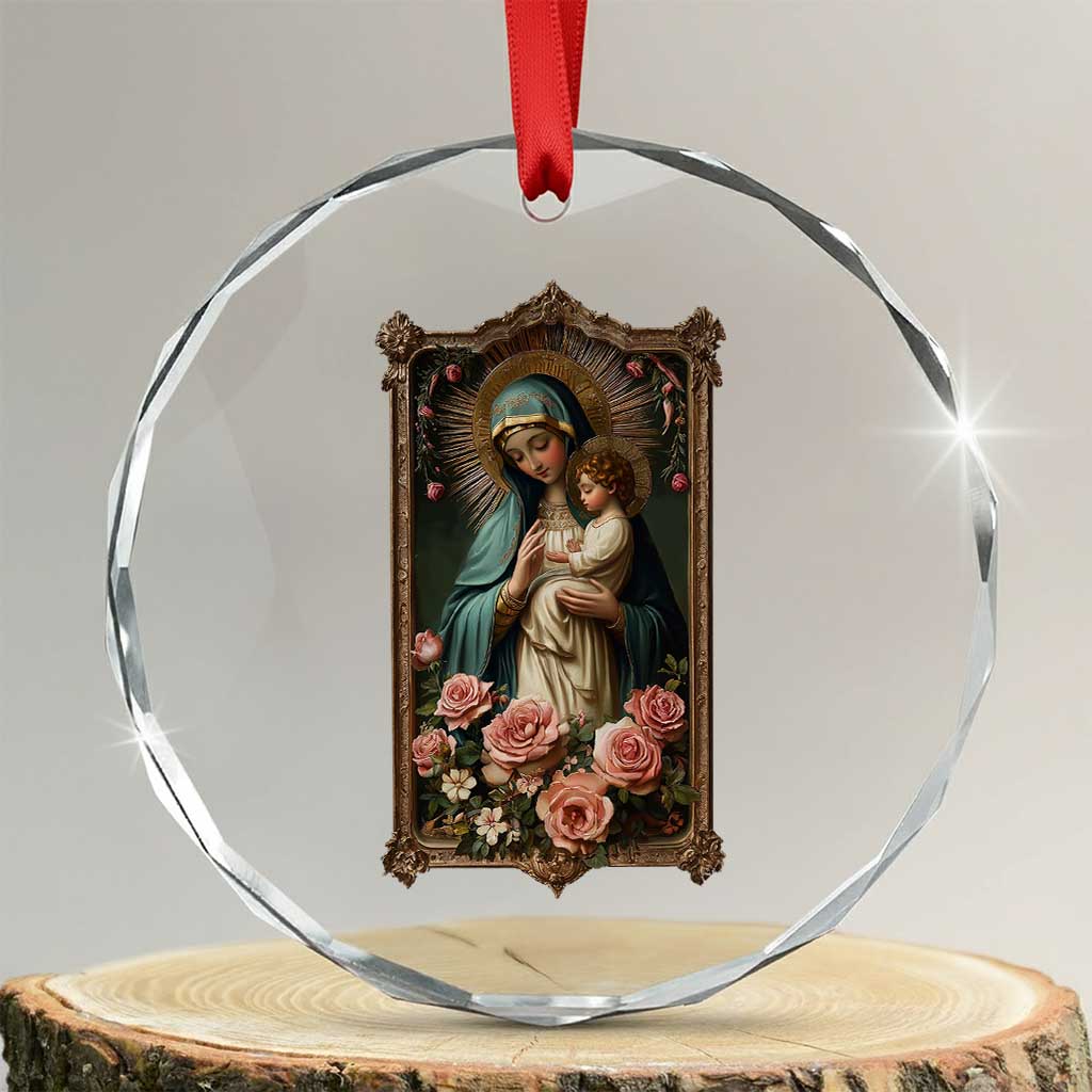 Marian Catholic Ave Maria Crystal Glass Ornament Blessed Mother Mary Hail Vintage Aesthetic TS09