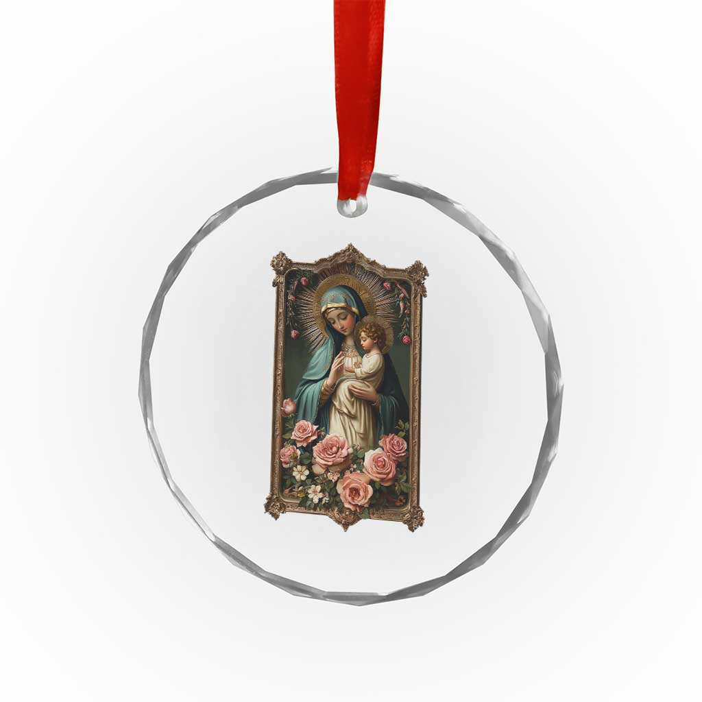 Marian Catholic Ave Maria Crystal Glass Ornament Blessed Mother Mary Hail Vintage Aesthetic TS09