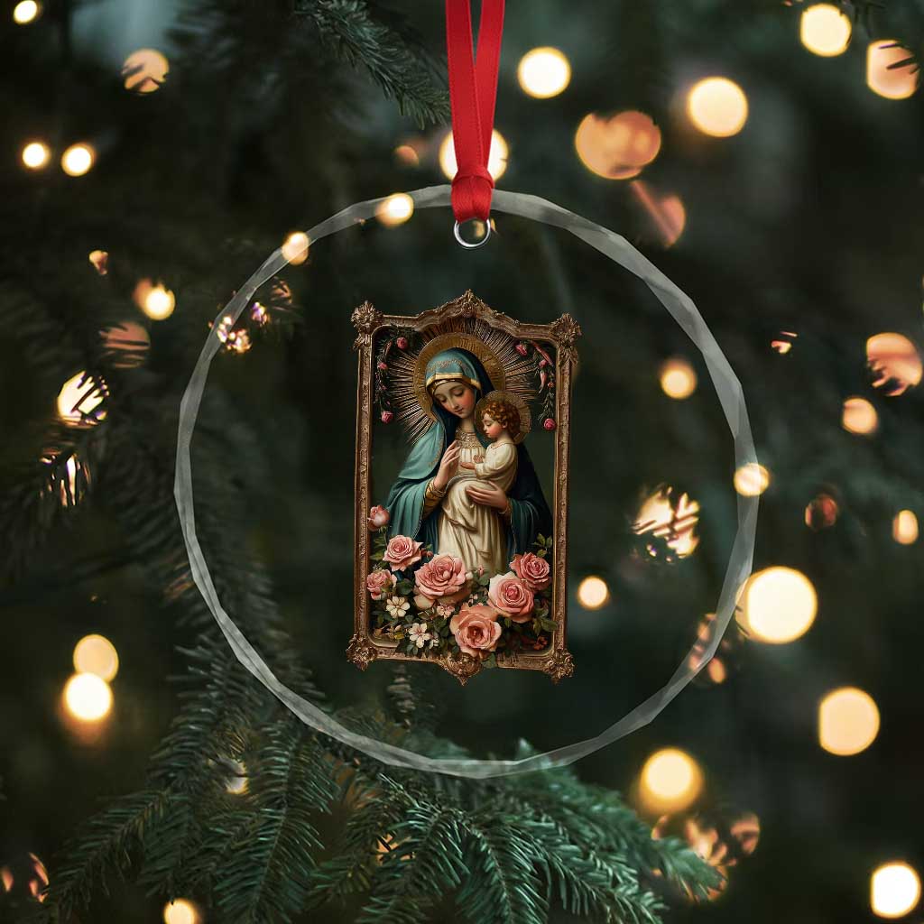 Marian Catholic Ave Maria Crystal Glass Ornament Blessed Mother Mary Hail Vintage Aesthetic TS09
