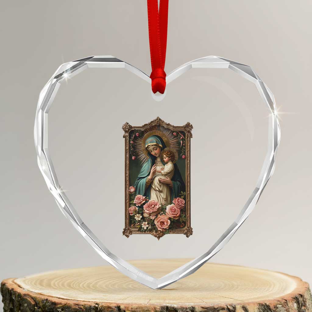 Marian Catholic Ave Maria Heart Crystal Glass Ornament Blessed Mother Mary Hail Vintage Aesthetic - Wonder Print Shop