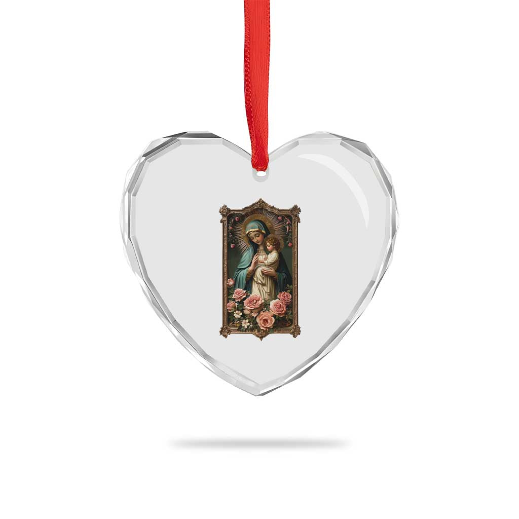 Marian Catholic Ave Maria Heart Crystal Glass Ornament Blessed Mother Mary Hail Vintage Aesthetic - Wonder Print Shop