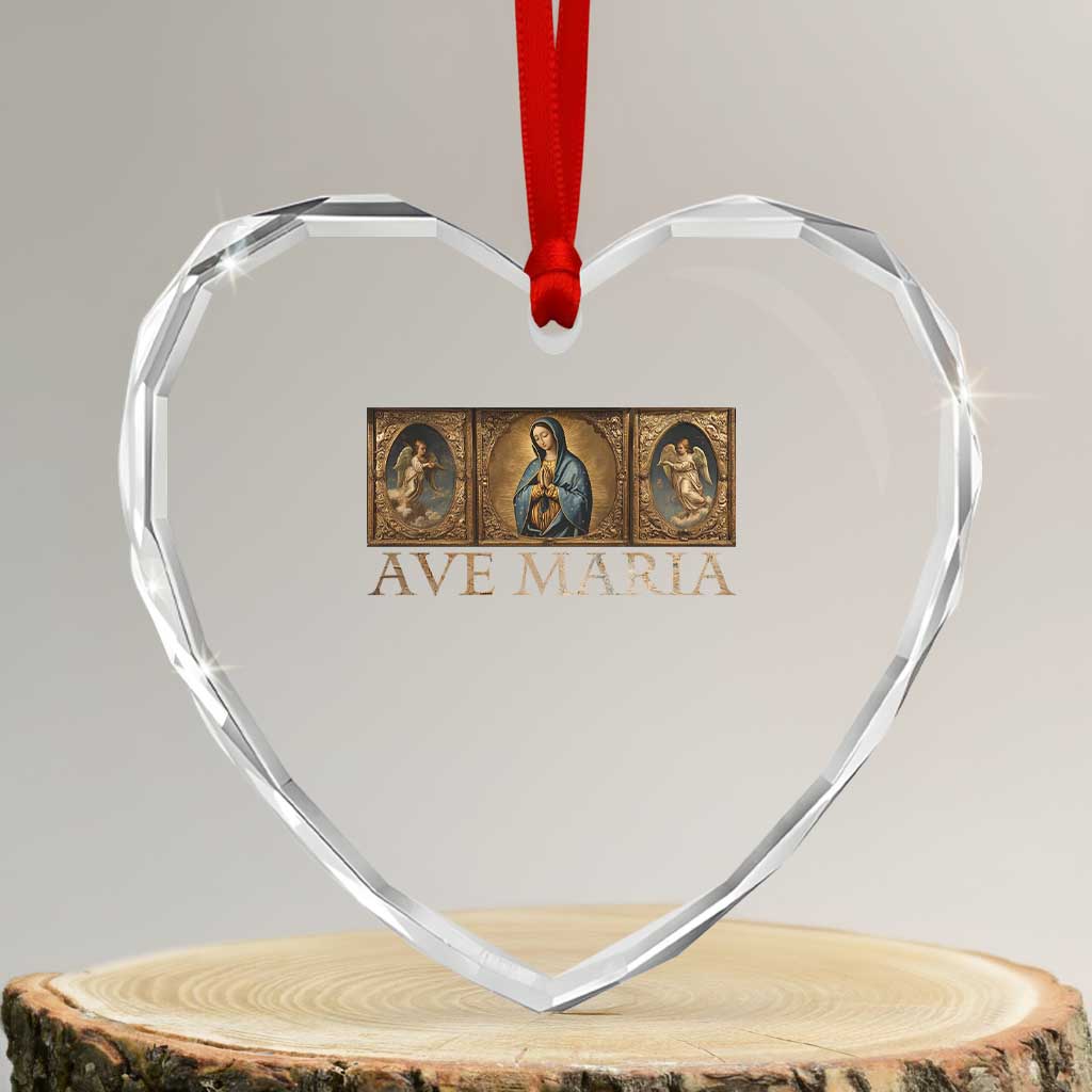 Marian Catholic Ave Maria Heart Crystal Glass Ornament Vintage Aesthetic Blessed Mother Mary Hail - Wonder Print Shop