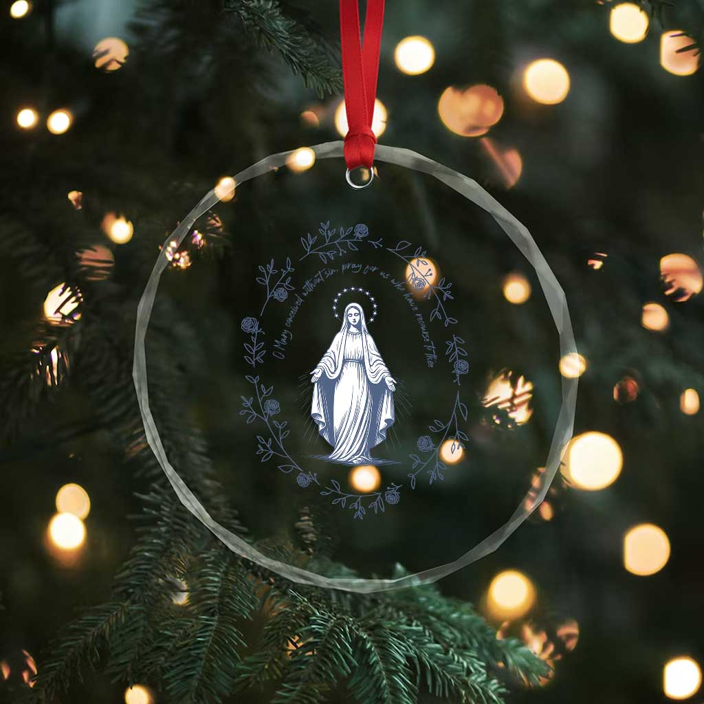 Marian Catholic Crystal Glass Ornament Virgin Mary Catholic Floral Women Religious - Wonder Print Shop