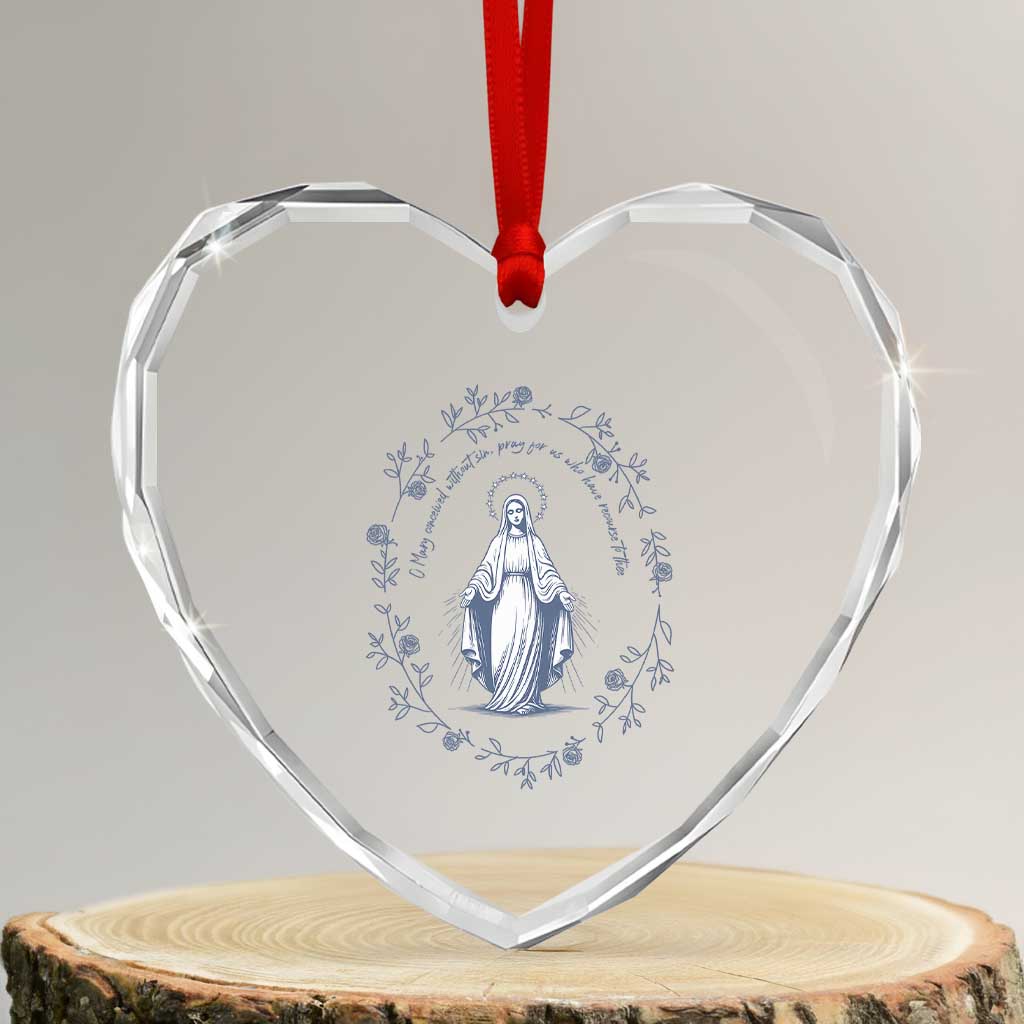 Marian Catholic Heart Crystal Glass Ornament Virgin Mary Catholic Floral Women Religious - Wonder Print Shop