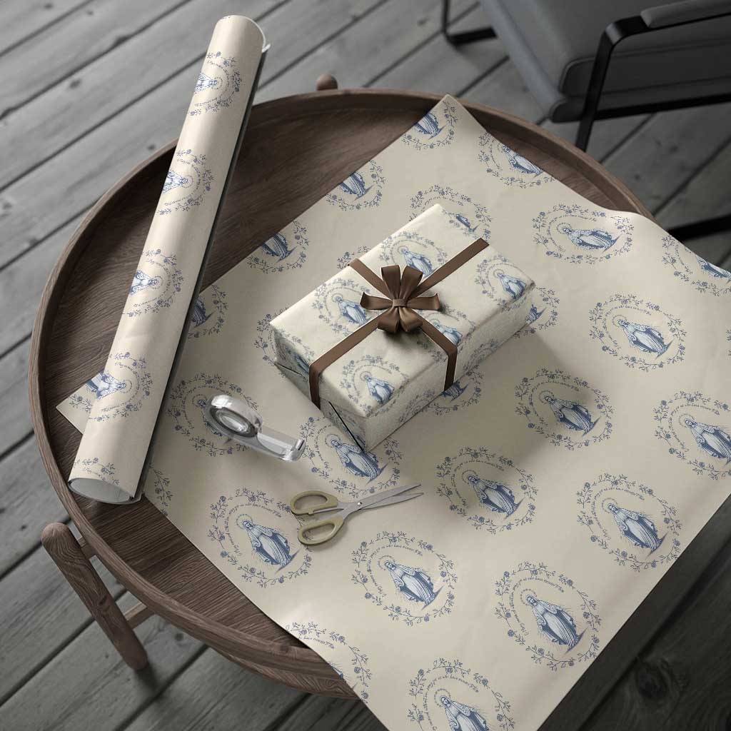 Marian Catholic Wrapping Paper Roll Virgin Mary Catholic Floral Women Religious - Wonder Print Shop