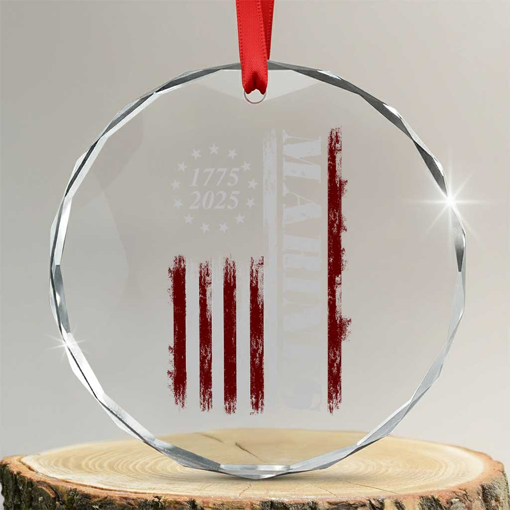 Marine 250th Anniversary Crystal Glass Ornament Retro Patriotic Military Veteran Gift American Flag - Wonder Print Shop