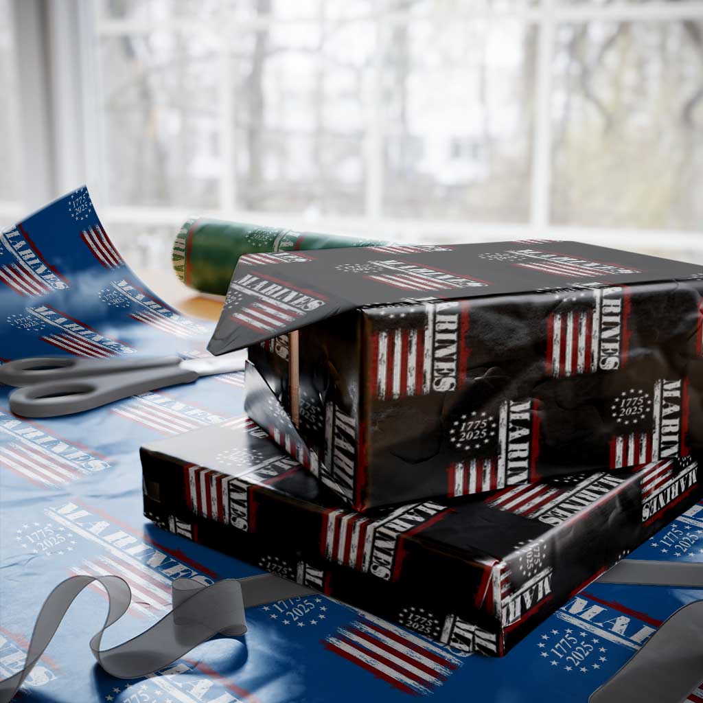 Marine 250th Anniversary Wrapping Paper Roll Retro Patriotic Military Veteran Gift American Flag - Wonder Print Shop
