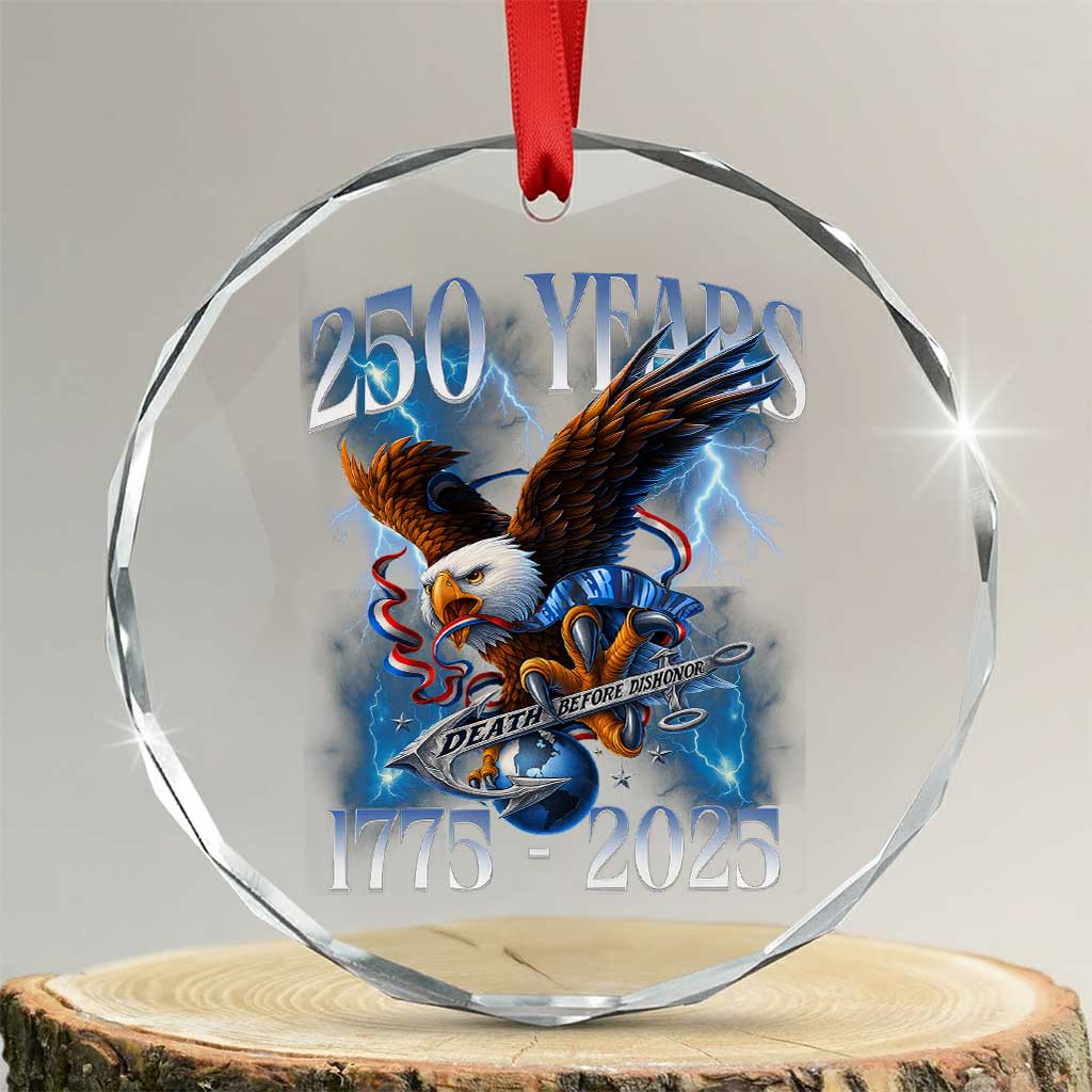 Marine Veteran 250th Anniversary Crystal Glass Ornament Eagle Patriotic Military Gift for Marines Veterans - Wonder Print Shop