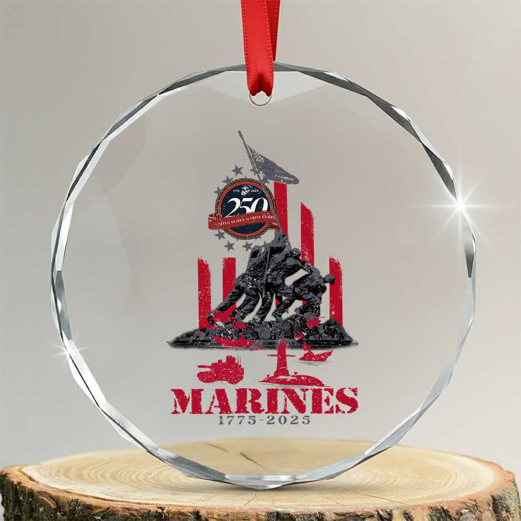 Marine Veteran 250th Anniversary Crystal Glass Ornament Retro Military Corps American Flag - Wonder Print Shop