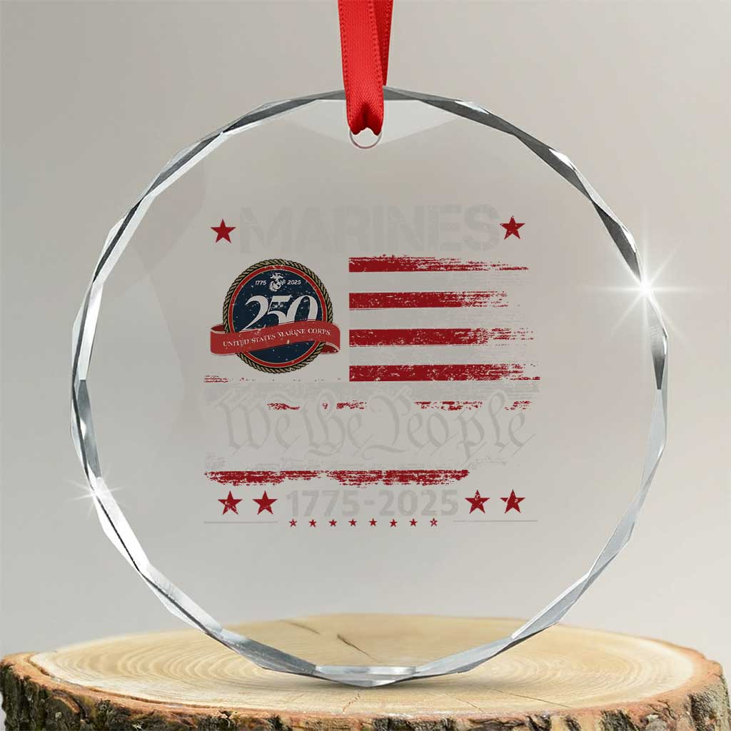 Marine Veteran 250th Anniversary Crystal Glass Ornament Retro Patriotic Military Gift American Flag - Wonder Print Shop