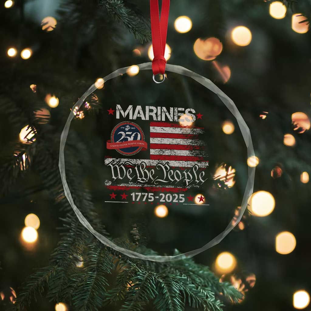 Marine Veteran 250th Anniversary Crystal Glass Ornament Retro Patriotic Military Gift American Flag TS10