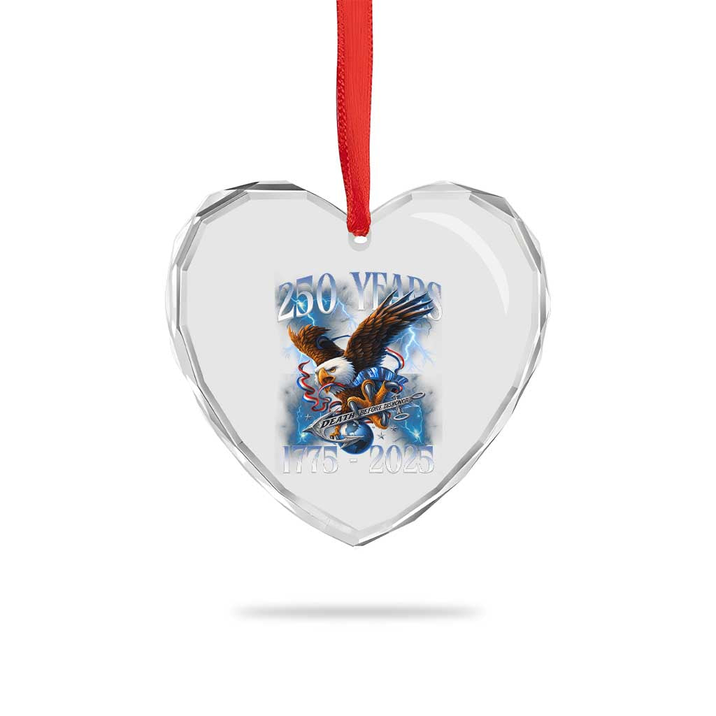 Marine Veteran 250th Anniversary Heart Crystal Glass Ornament Eagle Patriotic Military Gift for Marines Veterans - Wonder Print Shop