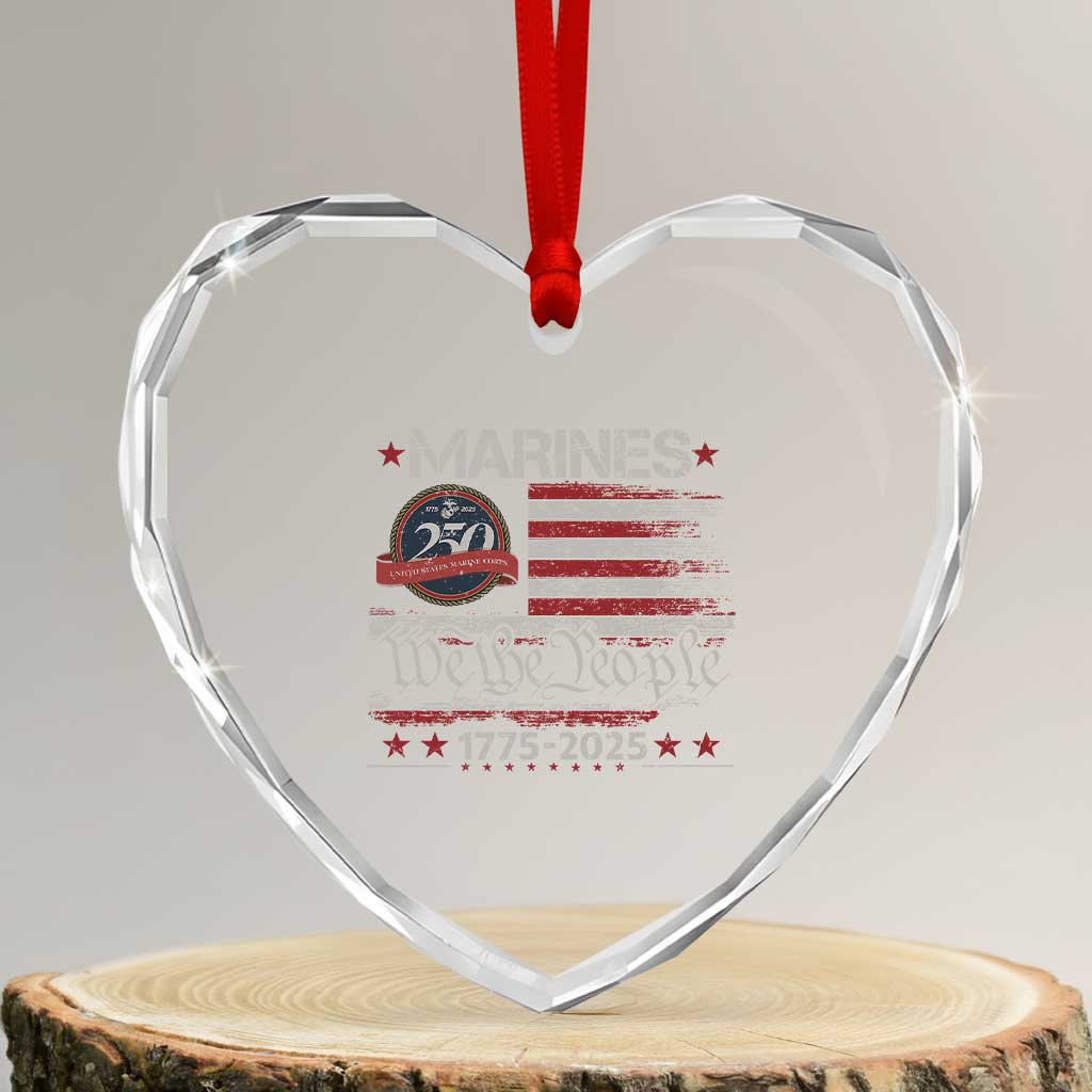 Marine Veteran 250th Anniversary Heart Crystal Glass Ornament Retro Patriotic Military Gift American Flag - Wonder Print Shop