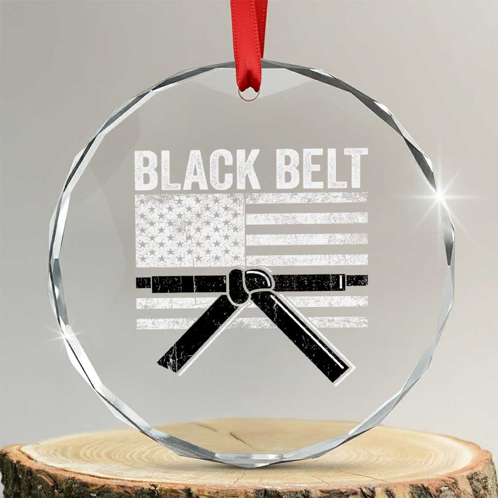 Martial Arts Karate Black Belt Crystal Glass Ornament Retro Vintage American Flag - Wonder Print Shop