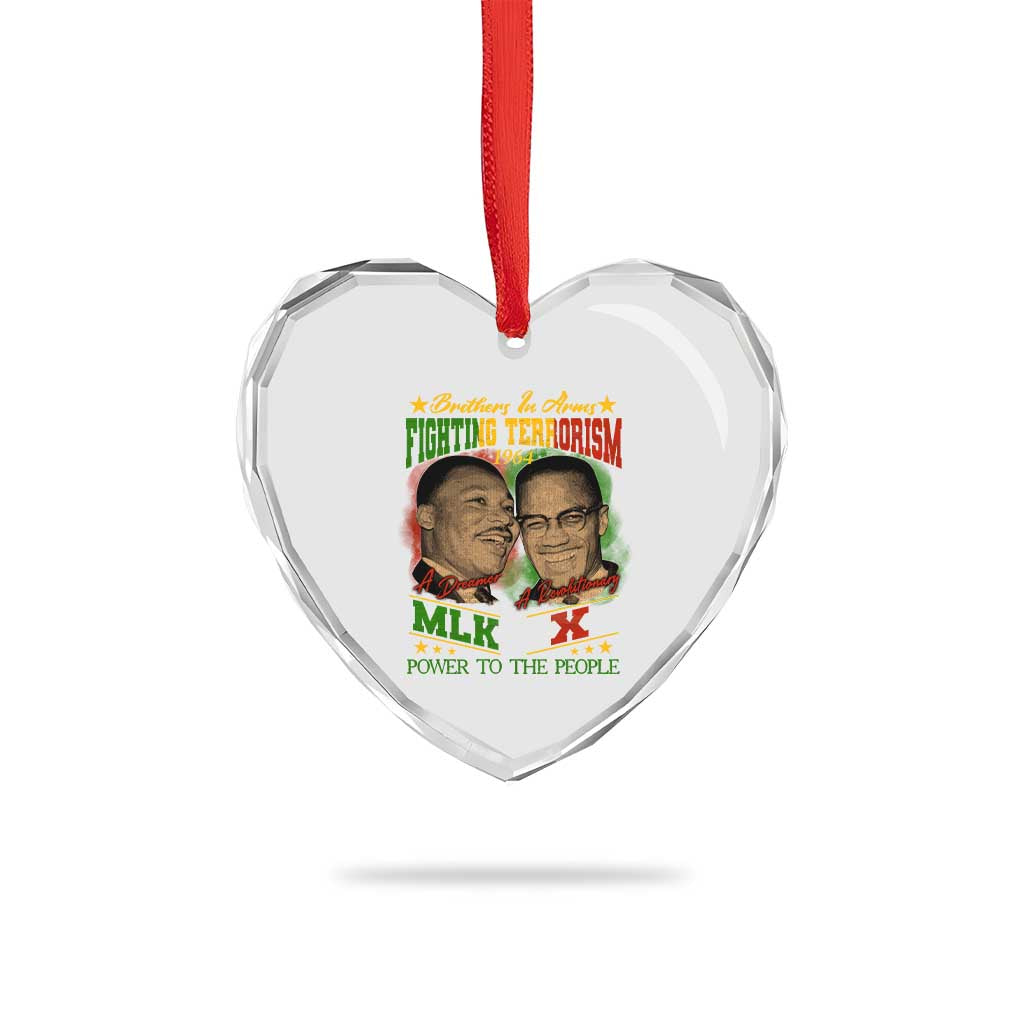Martin Luther King And Malcolm X Heart Crystal Glass Ornament Brothers In Arms Fighting Terrorism 1964 Black History
