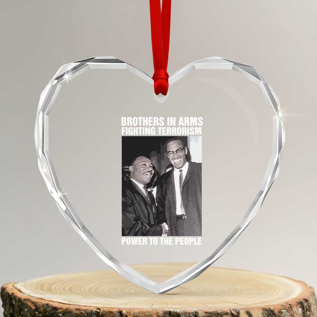 Martin Luther King And Malcolm X Heart Crystal Glass Ornament Brothers In Arms Fighting Terrorism Power To The People