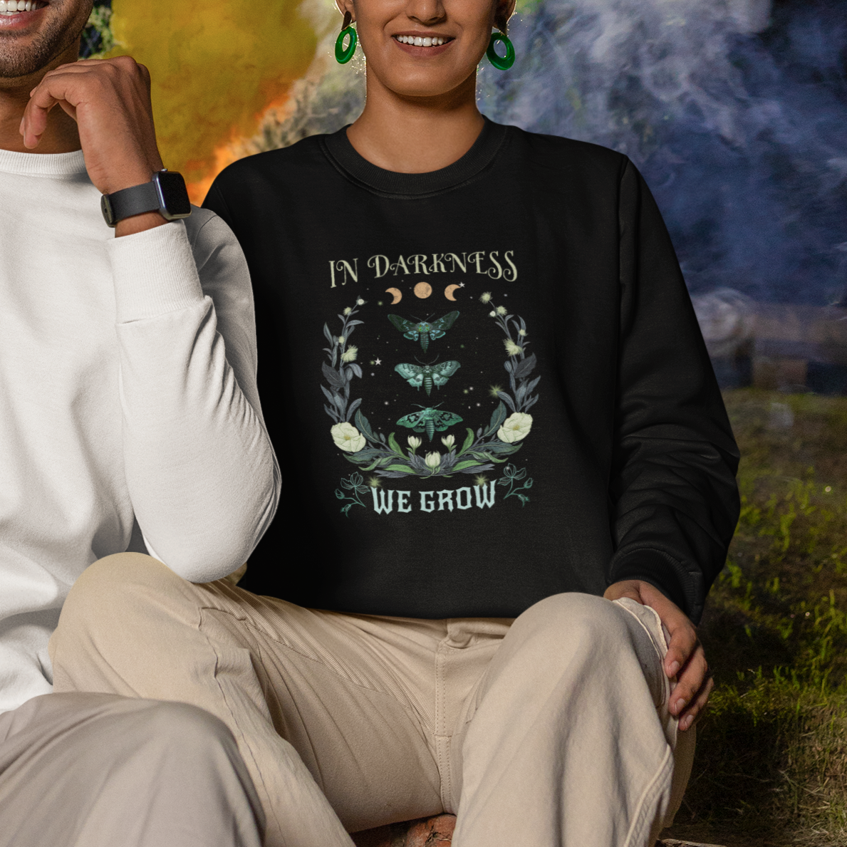 Moth Sweatshirt Celestial Flower Floral Lime Hawk Moth Mystical Night In Darkness We Grow Death Moth Moon Phases Shirt for Women, Moth T-shirt, Spirituality Shirt - Wonder Print Shop