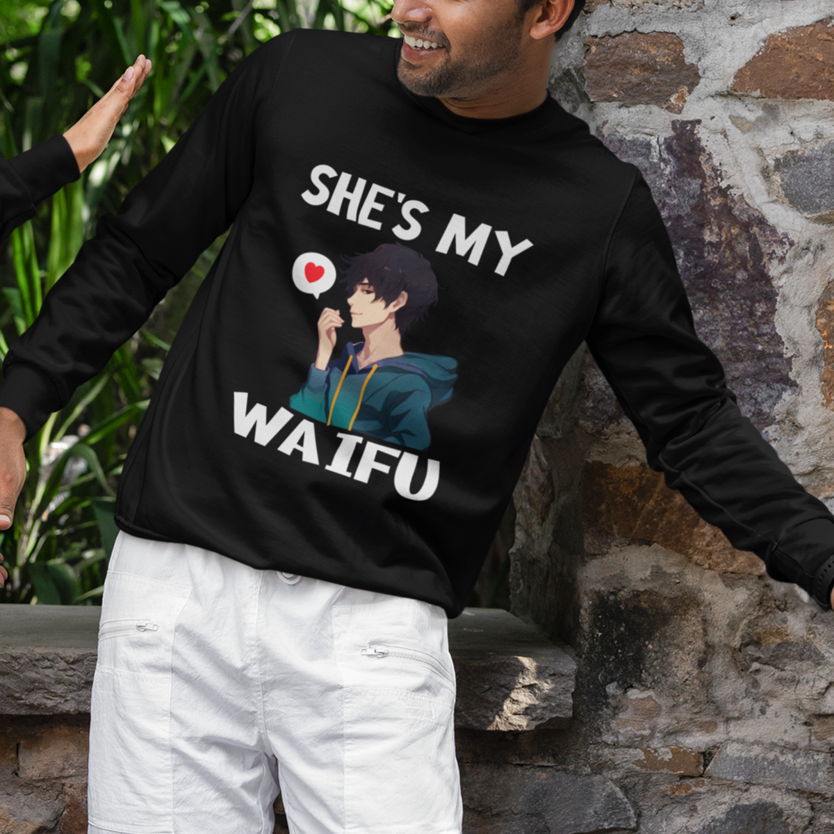 Valentine's Day Couple Matching Sweatshirt She's My Waifu Funny Anime Boyfriend - Wonder Print Shop