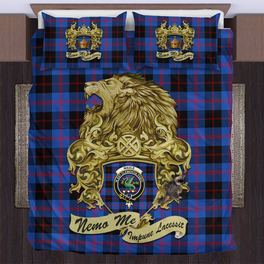 maule-tartan-bedding-set-motto-nemo-me-impune-lacessit-with-vintage-lion-family-crest-tartan-plaid-duvet-cover-scottish-tartan-plaid-comforter-vintage-style