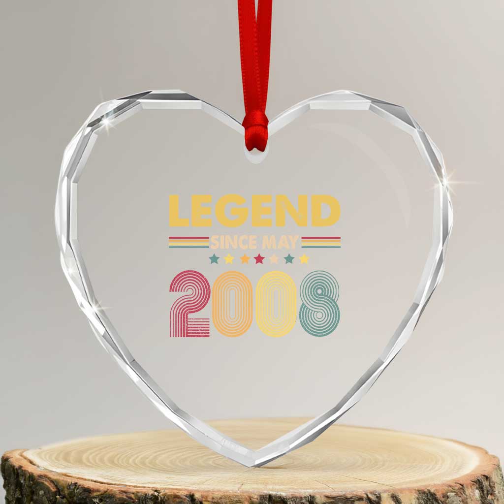 May 18th Birthday Heart Crystal Glass Ornament Legends Since May 2008 Retro Bday