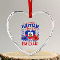 May 18th Haitian Flag Day Floral Hibiscus Heart Crystal Glass Ornament Proud To Be Haitian Heritage Pride
