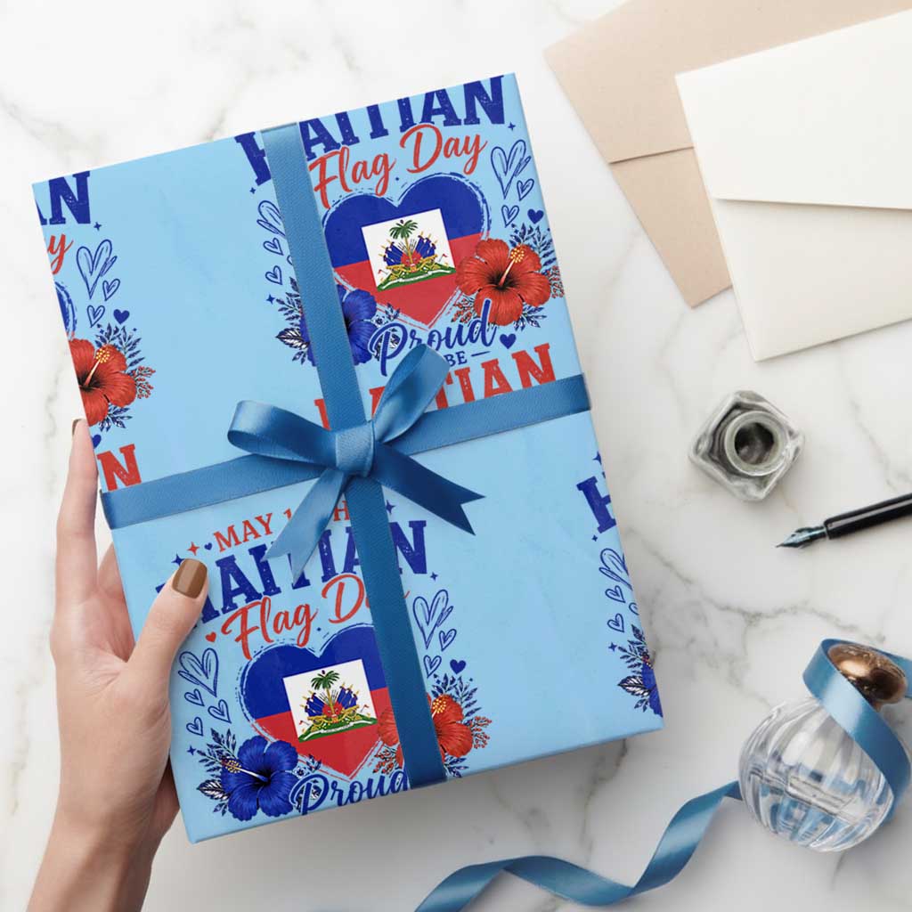May 18th Haitian Flag Day Floral Hibiscus Wrapping Paper Roll Proud To Be Haitian Heritage Pride