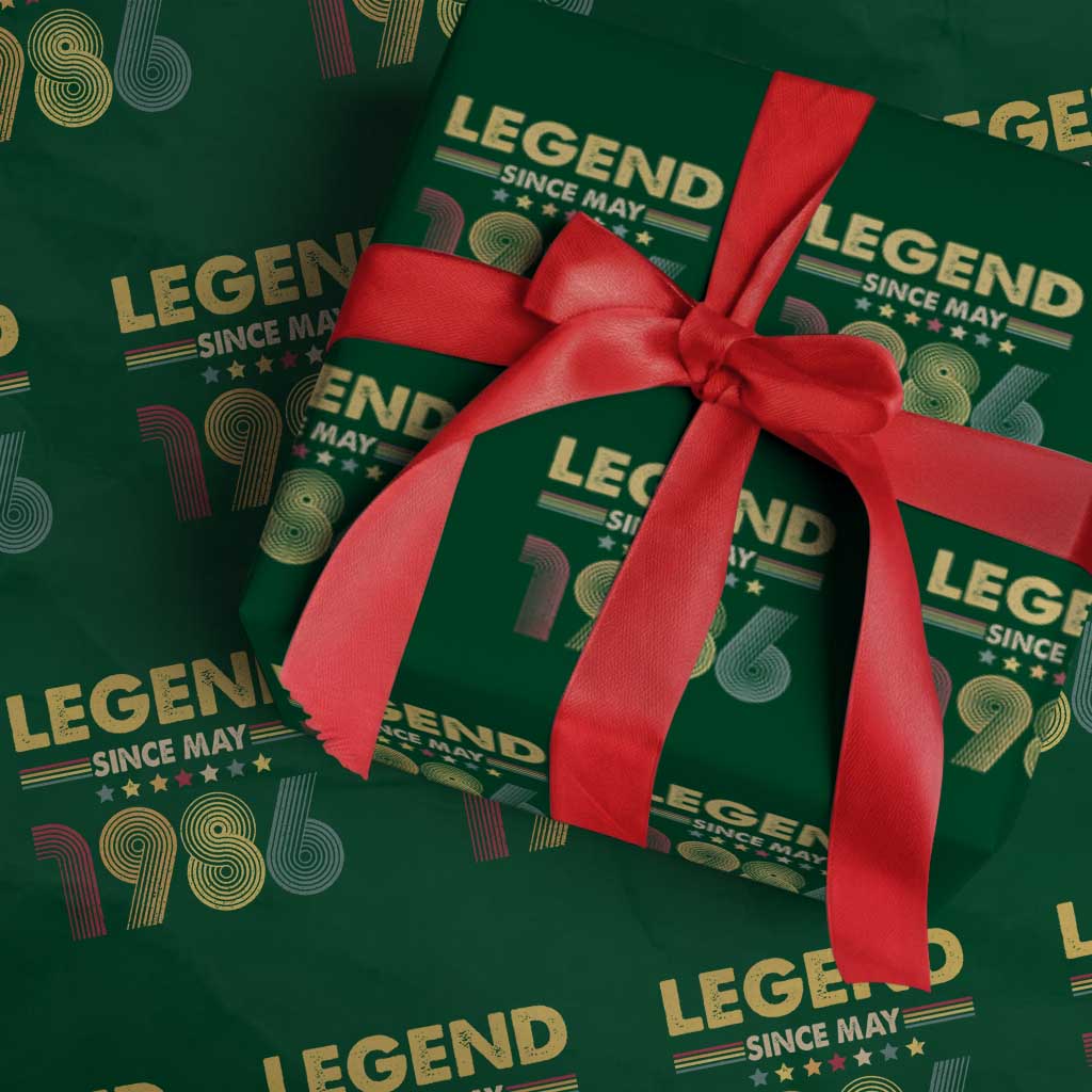 May 40th Birthday Wrapping Paper Roll Legends Since May 1986 Retro Bday