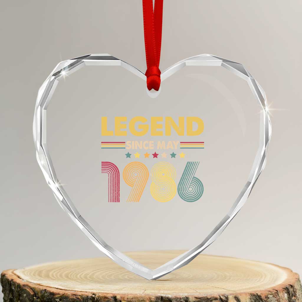 May 40th Birthday Heart Crystal Glass Ornament Legends Since May 1986 Retro Bday