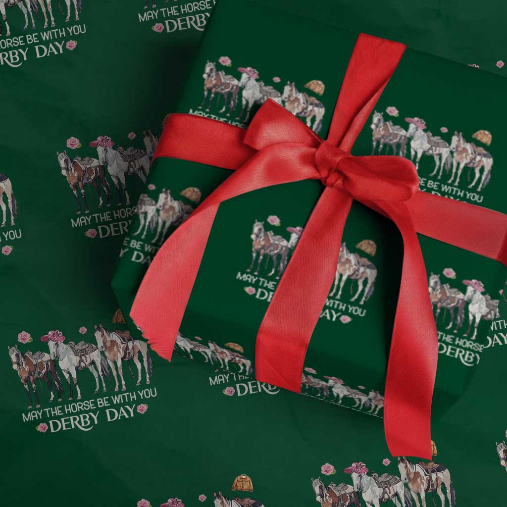 May The Horse Be With You Derby Day 2026 Wrapping Paper Roll Funny Horse Racing Triple Horse Equestrian Graphic
