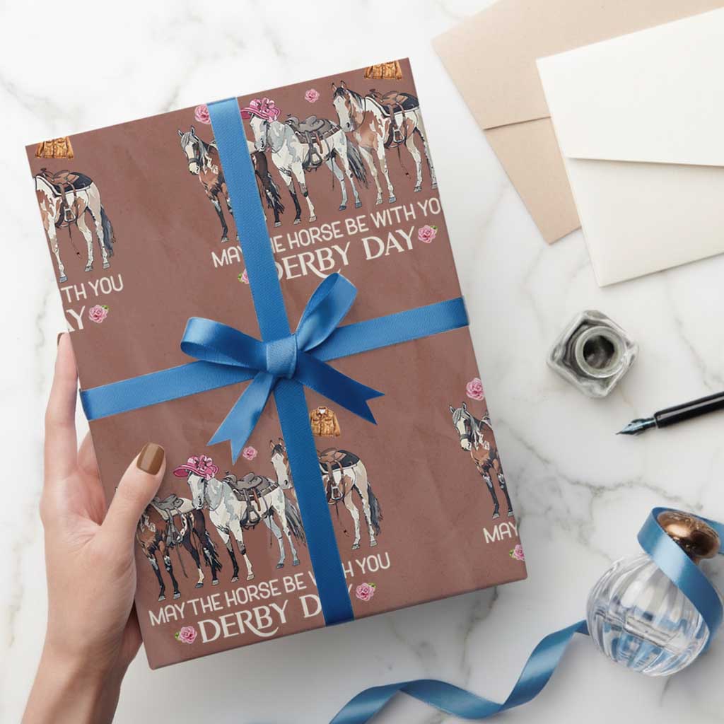 May The Horse Be With You Derby Day 2026 Wrapping Paper Roll Funny Horse Racing Triple Horse Equestrian Graphic