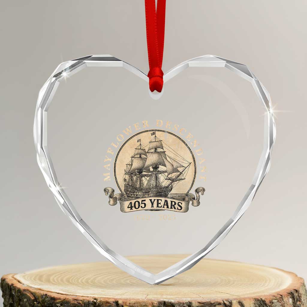 Mayflower Descendant Heart Crystal Glass Ornament 405 Years Pilgrim Fathers Thanksgiving History - Wonder Print Shop