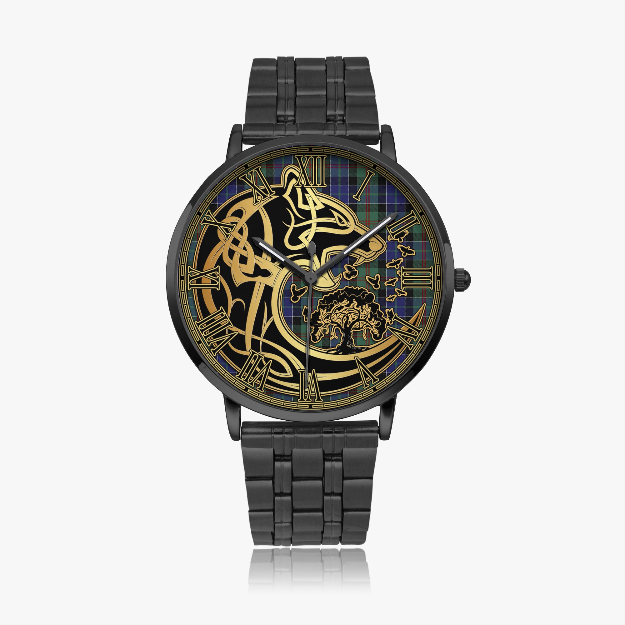 mcfadzen-02-tartan-watch-with-stainless-steel-trap-tartan-instafamous-quartz-stainless-steel-watch-golden-celtic-wolf-style