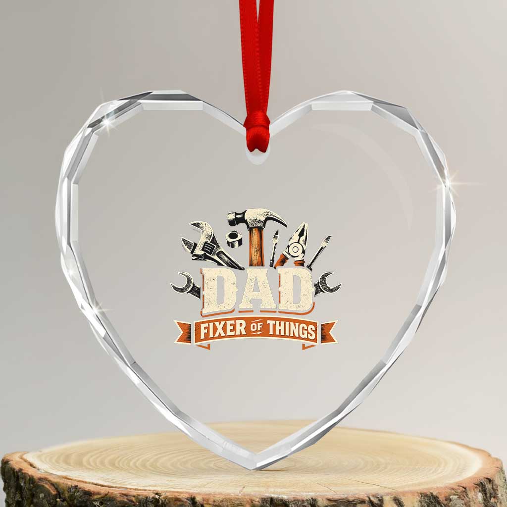 Mechanic Dad Fixer Of All Things Heart Crystal Glass Ornament Funny Auto Repair Fathers Day