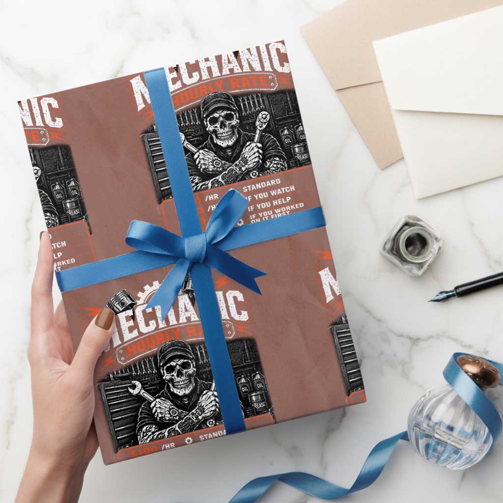 Mechanic Skeleton Wrapping Paper Roll Funny Hourly Rate Auto Car Garage Labor Rates
