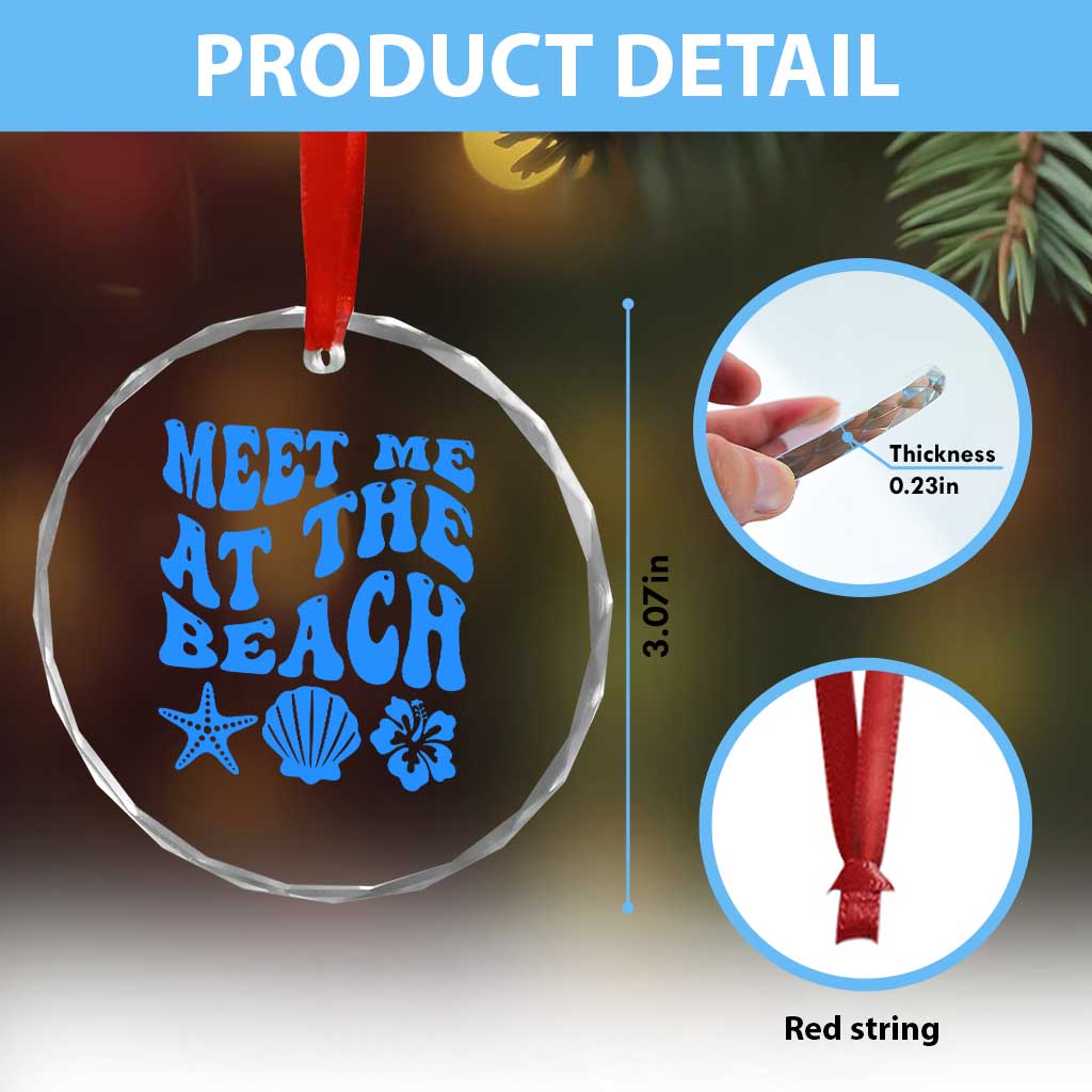 Meet Me At The Beach Crystal Glass Ornament Tropical Summer Vacation Graphic