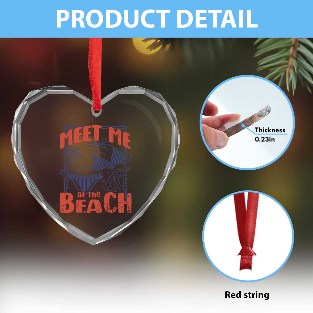 Meet Me At The Beach Heart Crystal Glass Ornament Summer Girls Trip Bikini Lover Gift