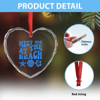 Meet Me At The Beach Heart Crystal Glass Ornament Tropical Summer Vacation Graphic