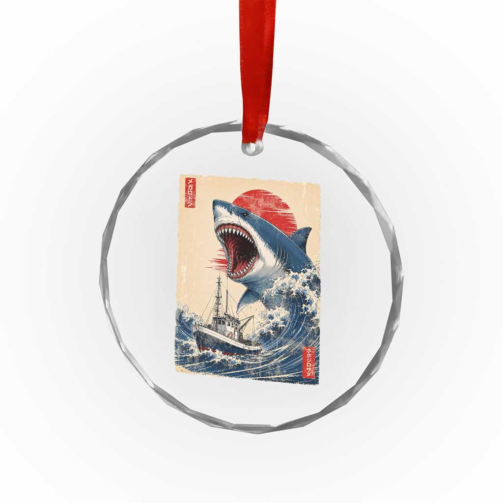 Megalodon Shark Japanese Vintage Graphic Ukiyo e Art Crystal Glass Ornament