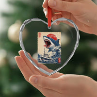 Megalodon Shark Japanese Vintage Graphic Ukiyo e Art Heart Crystal Glass Ornament