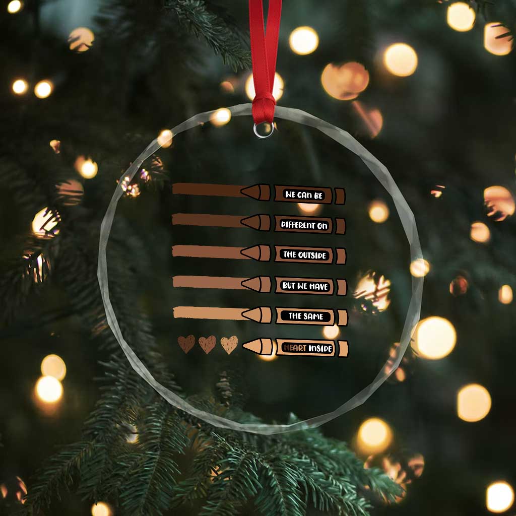 Melanin Black Teacher Crystal Glass Ornament We Can Be Different On The Outside But We Have The Same Heart Inside