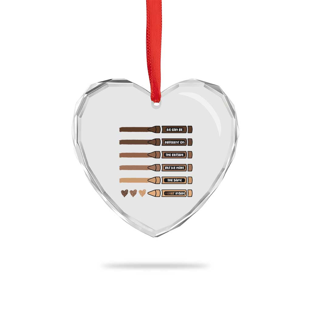 Melanin Black Teacher Heart Crystal Glass Ornament We Can Be Different On The Outside But We Have The Same Heart Inside