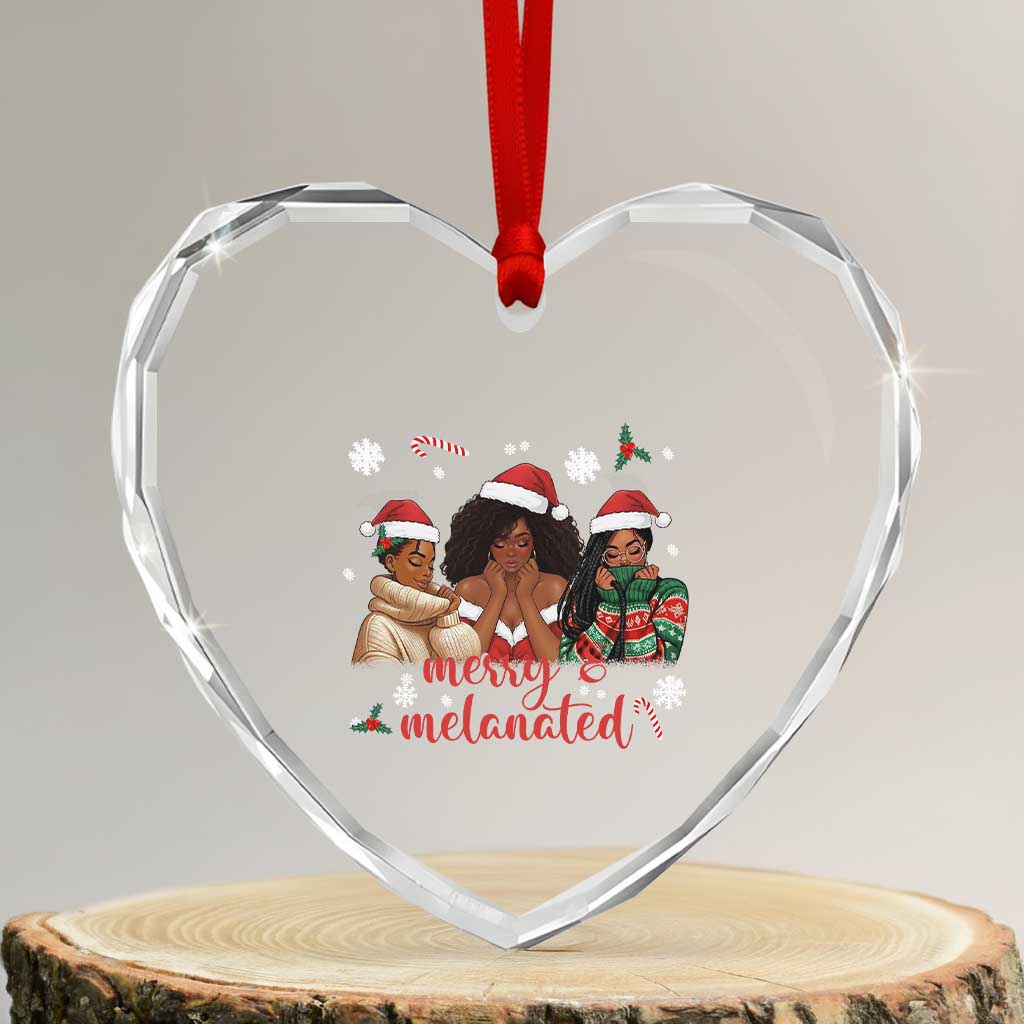 Melanin Christmas Heart Crystal Glass Ornament Merry And Melanated Holiday Gift For Girl - Wonder Print Shop