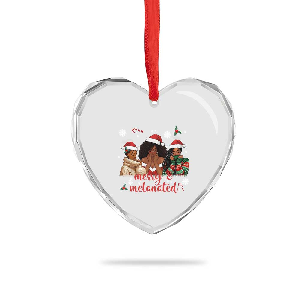 Melanin Christmas Heart Crystal Glass Ornament Merry And Melanated Holiday Gift For Girl - Wonder Print Shop