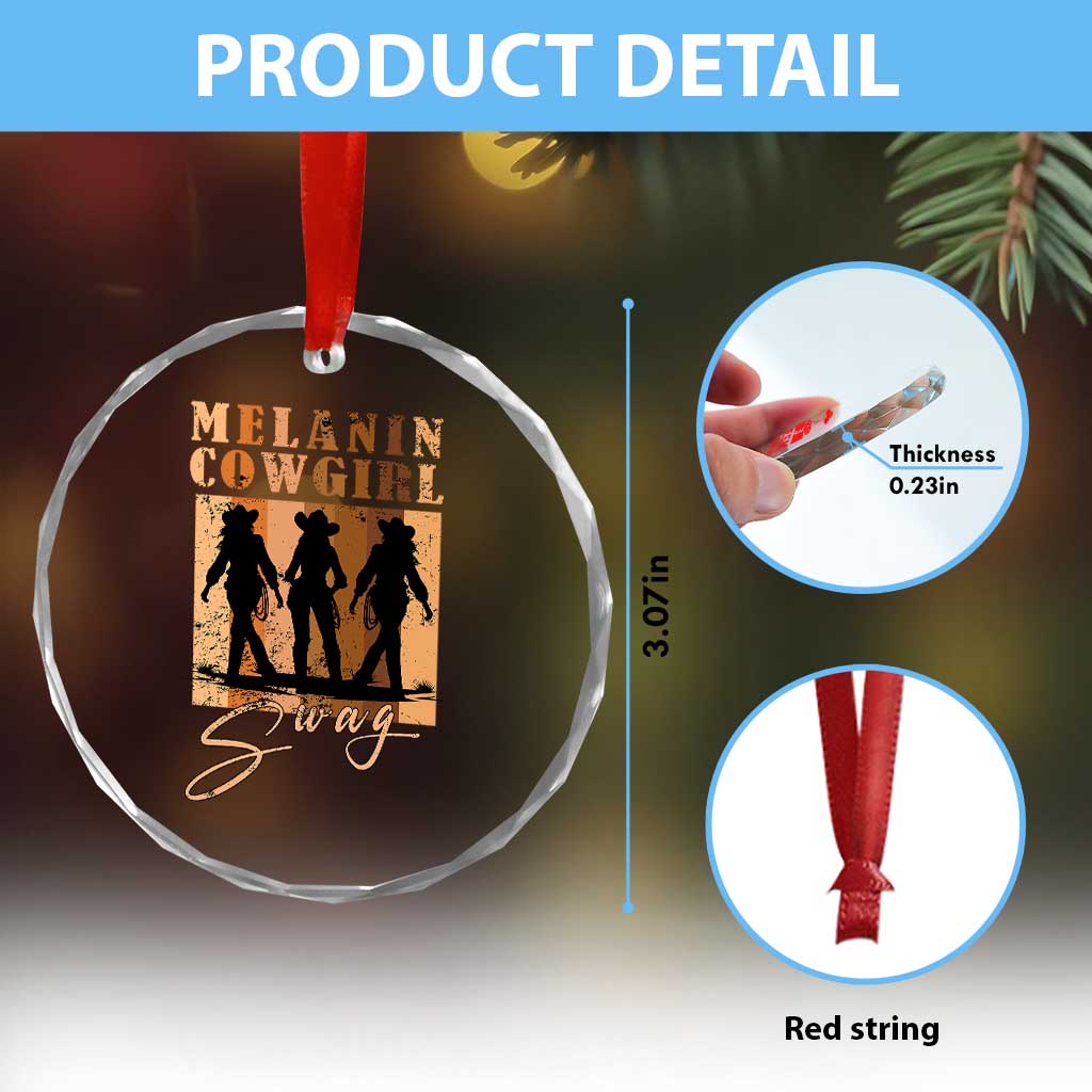 Melanin Cowgirl Swag Crystal Glass Ornament African American Cowgirls Black History Pride Retro - Wonder Print Shop