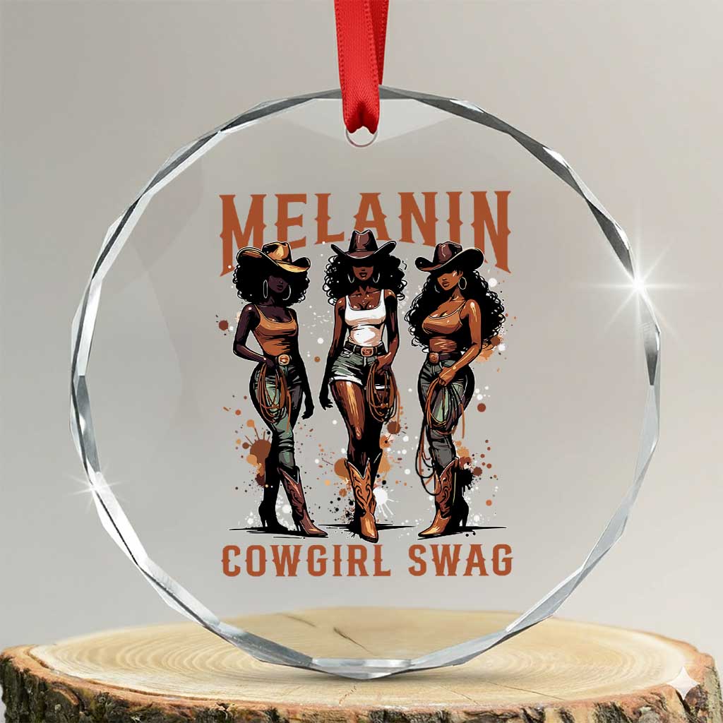 Melanin Cowgirl Swag Crystal Glass Ornament Black Women Western Pride