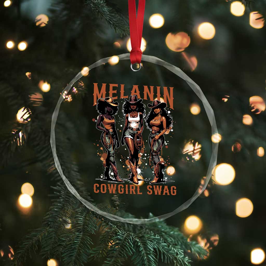 Melanin Cowgirl Swag Crystal Glass Ornament Black Women Western Pride