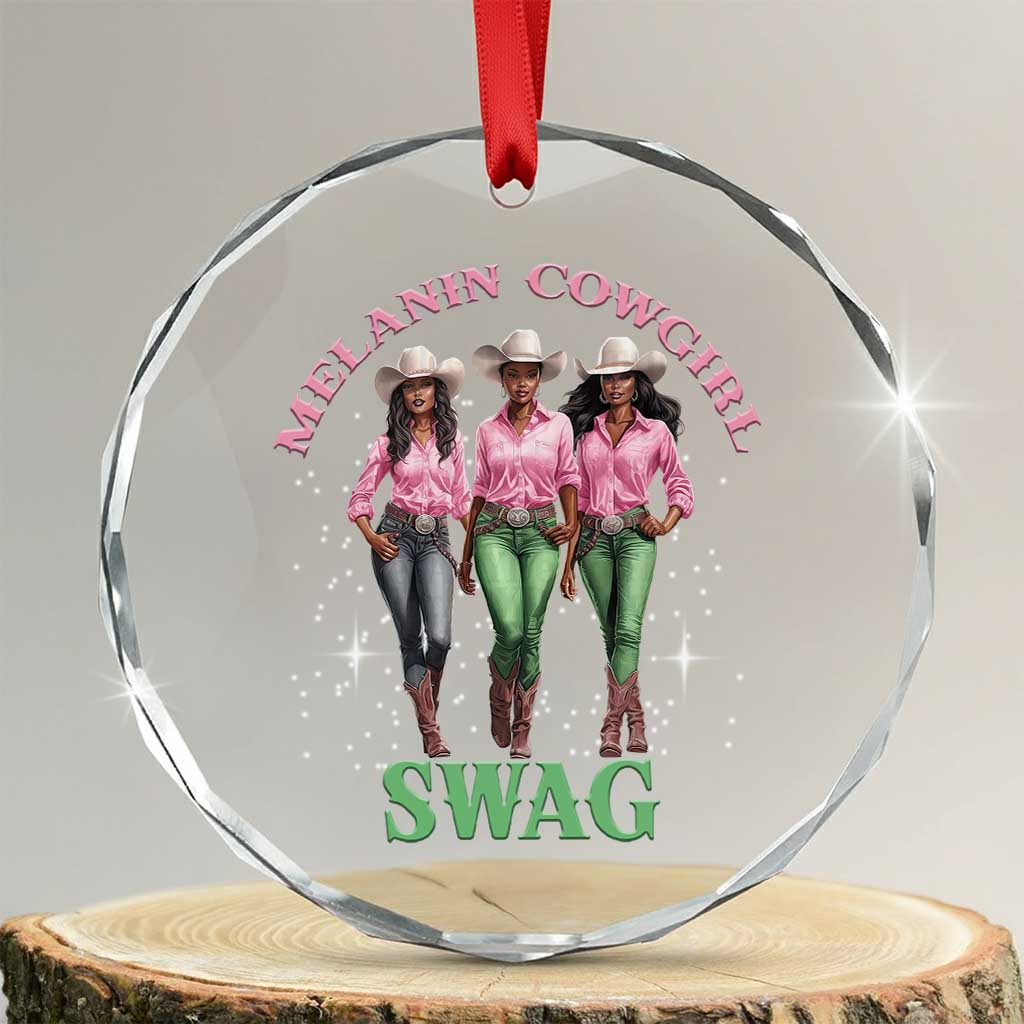 Melanin Cowgirl Swag Crystal Glass Ornament Pink Green African American Cowgirls Black History - Wonder Print Shop