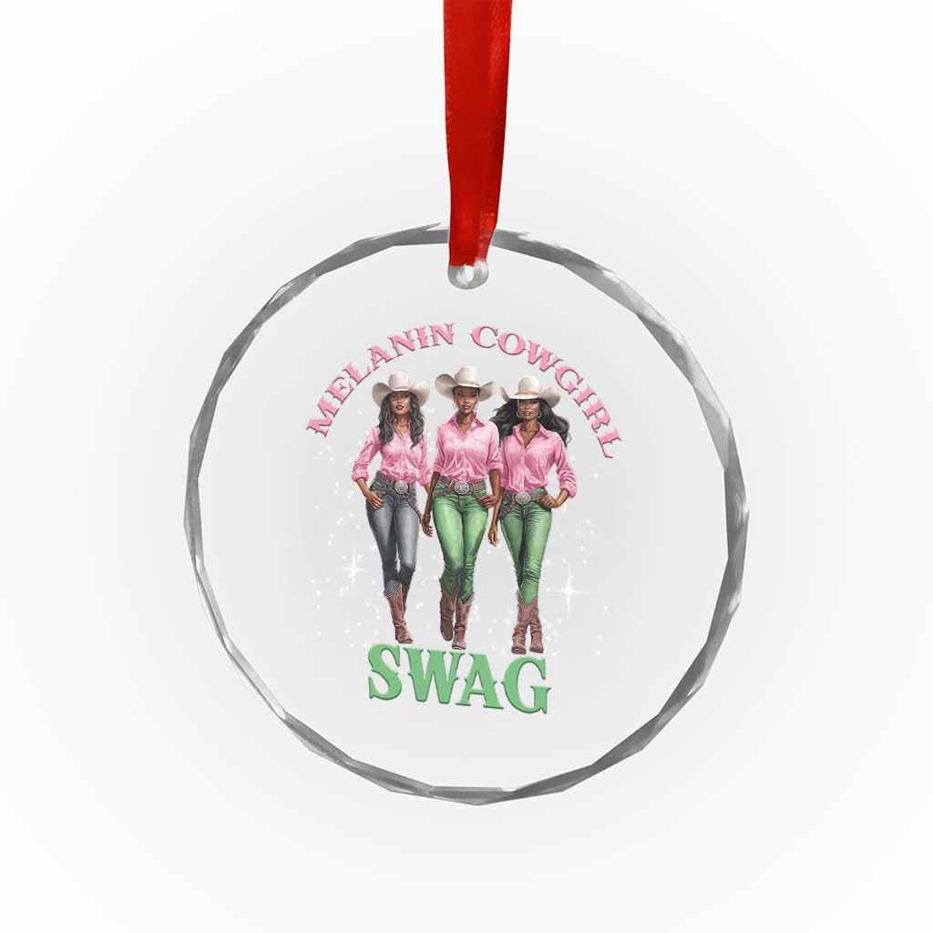 Melanin Cowgirl Swag Crystal Glass Ornament Pink Green African American Cowgirls Black History - Wonder Print Shop