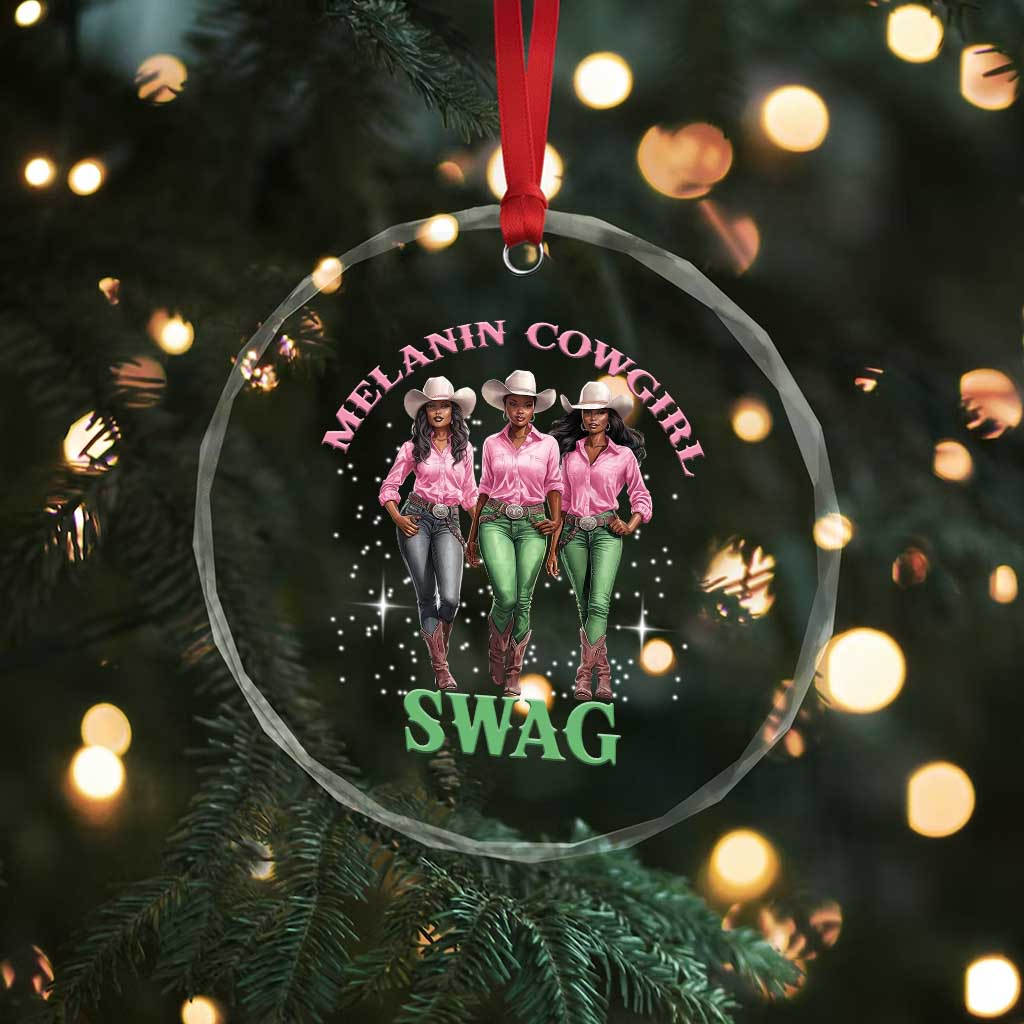 Melanin Cowgirl Swag Crystal Glass Ornament Pink Green African American Cowgirls Black History - Wonder Print Shop