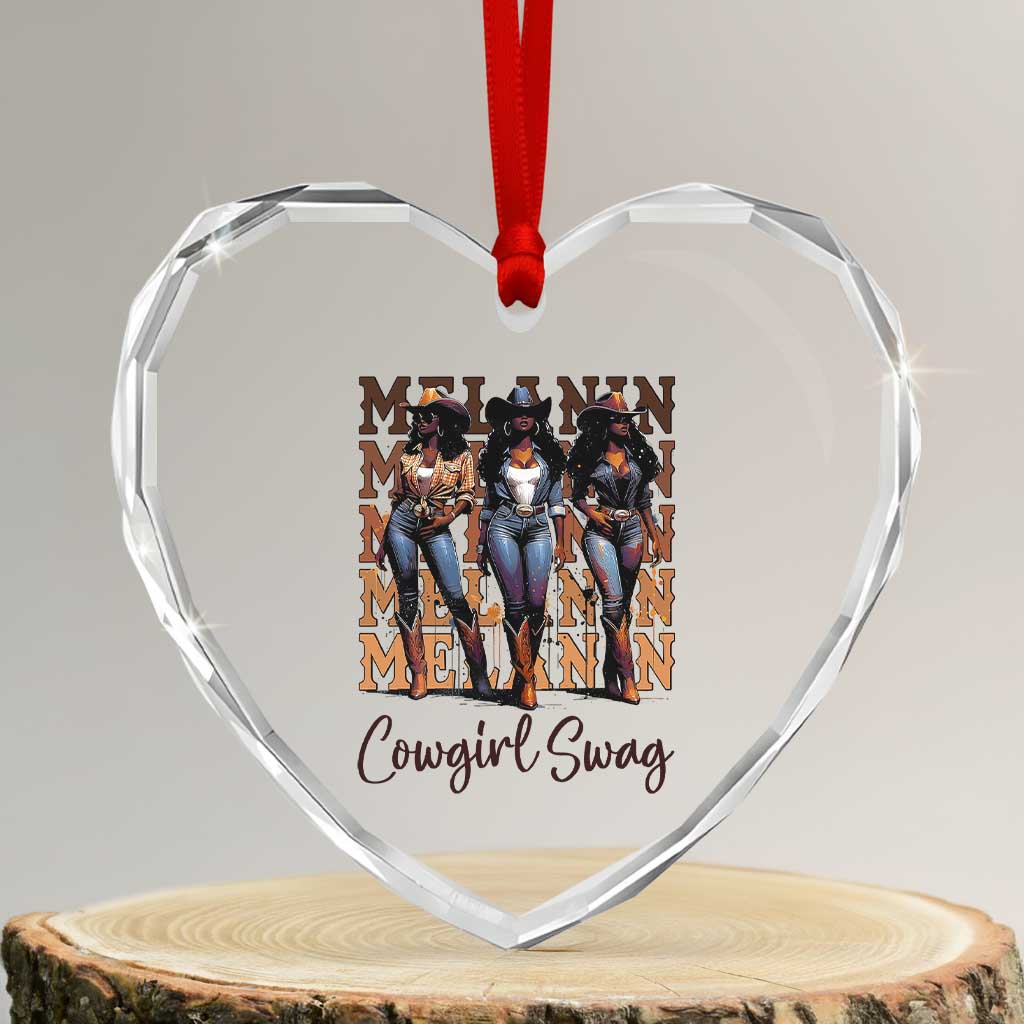 Melanin Cowgirl Swag Heart Crystal Glass Ornament African American Cowgirls Black History Pride - Wonder Print Shop